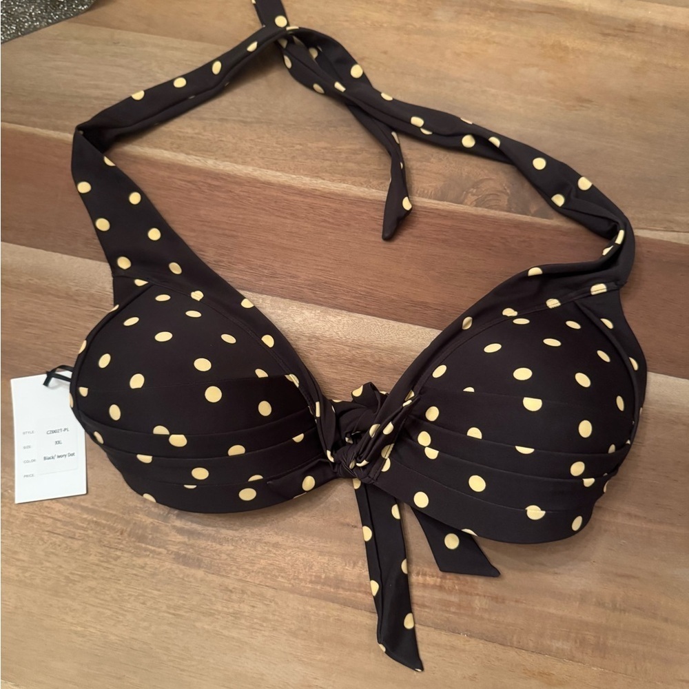 Vintage Black Cream Polka Dot Bikini Top